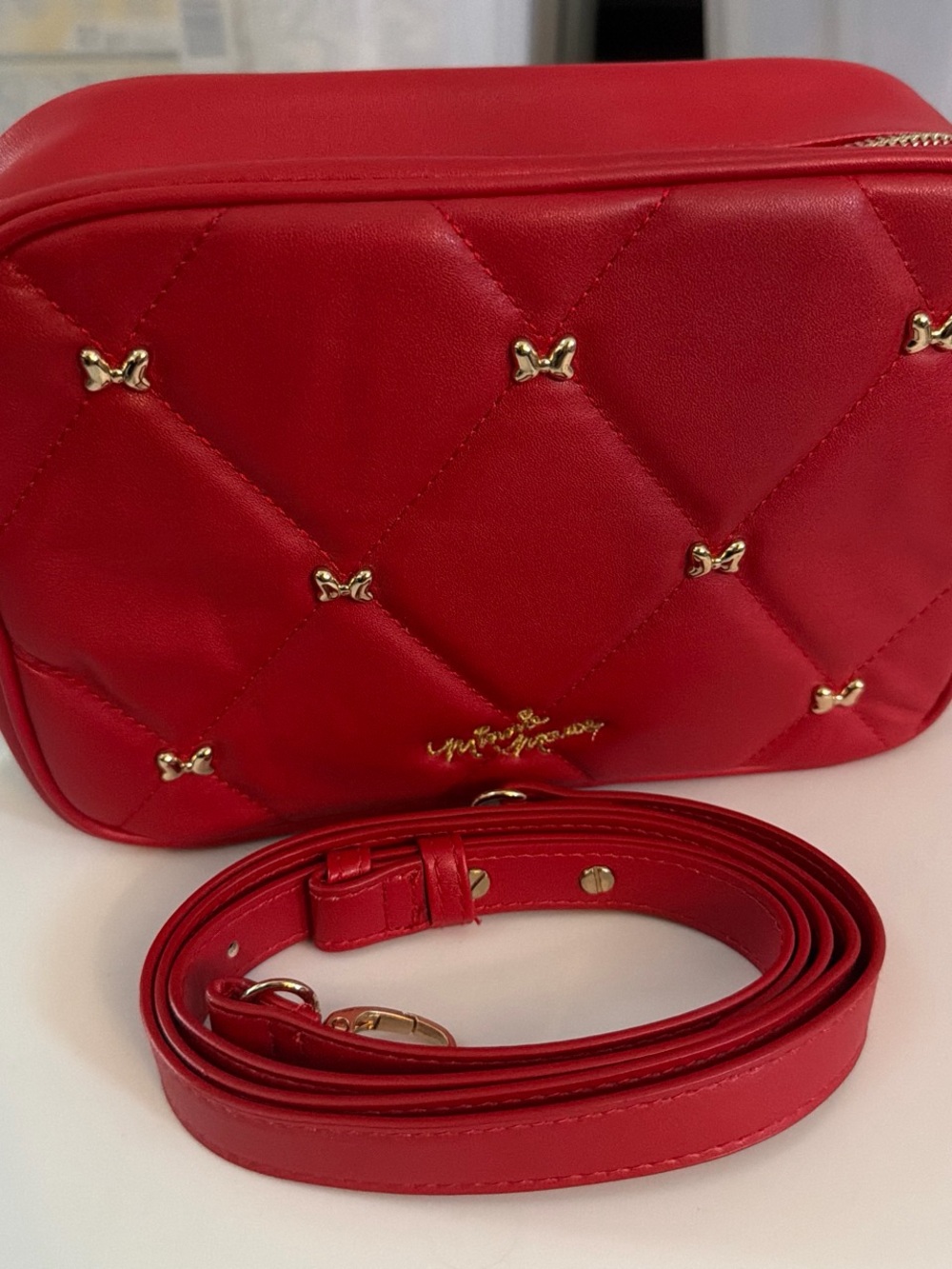 Red Quilted Crossbody Bag with Gold Accents